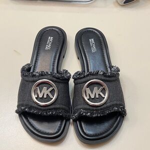 Michael Kors Black Frayed Slide Sandals
